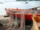 Fiskebåt i tradisjonelle farger i Grande Anse